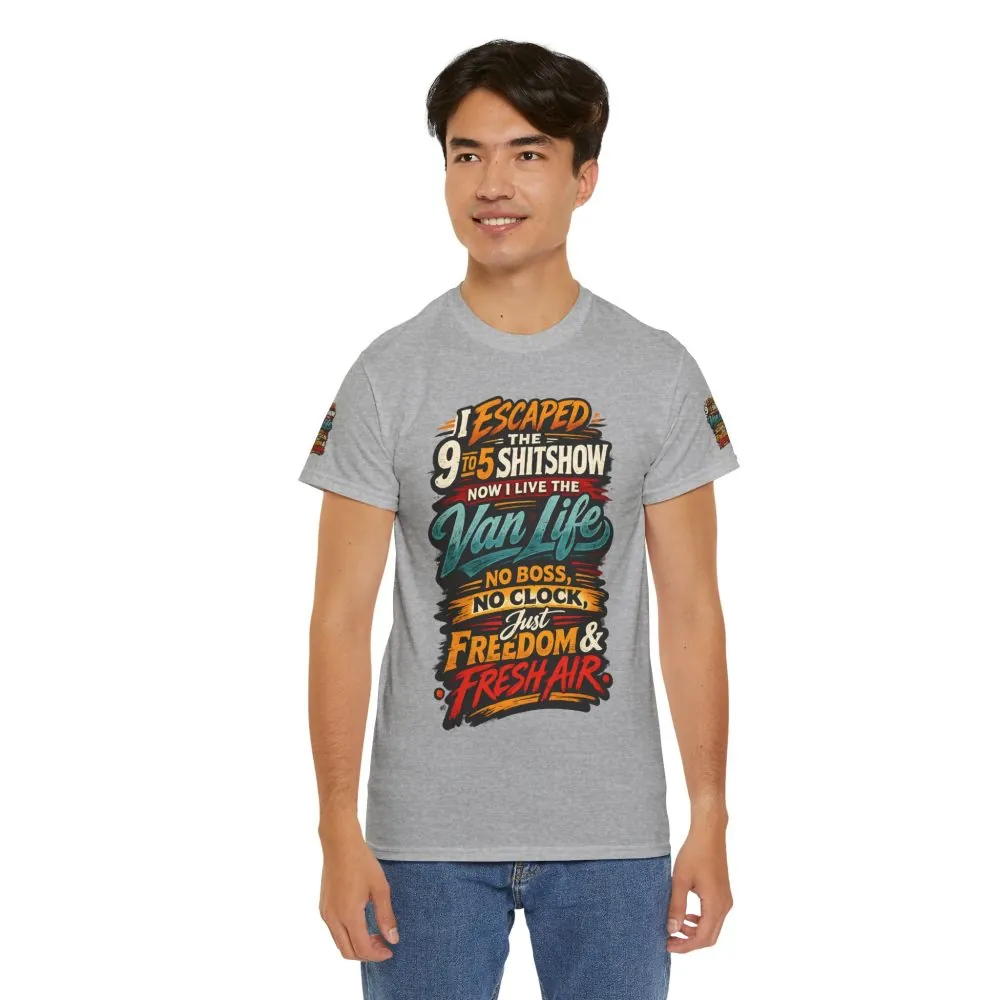 Unisex Heavy Cotton Tee — "I Escaped The 9 To 5" Design F**K-Line