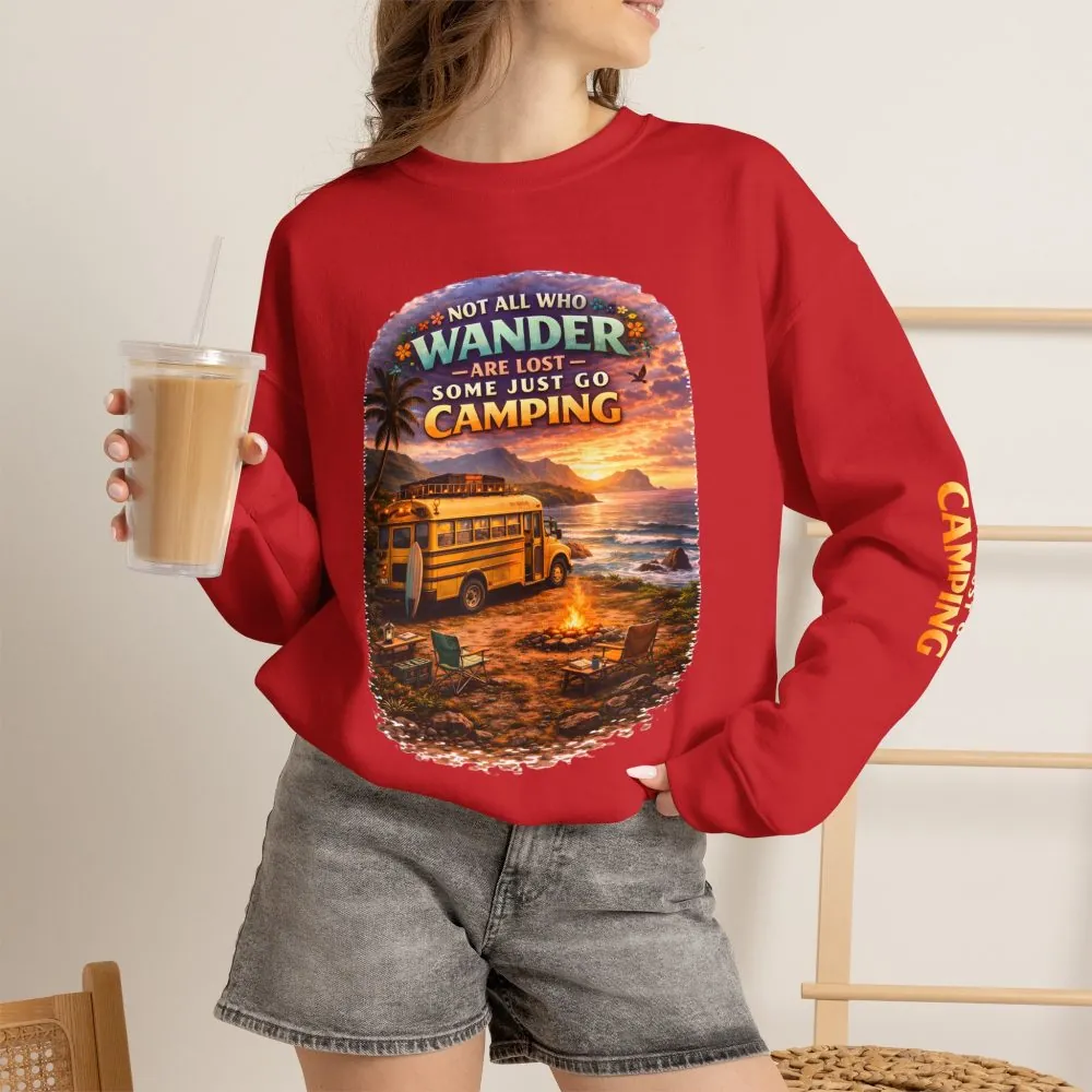Unisex Heavy Blend™ Crewneck Sweatshirt — "Not All Who Wander Are Lost" Design Scenic-Line