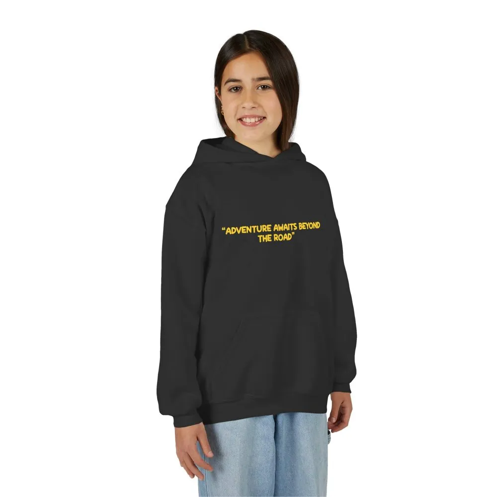 Youth Hoodie(Gildan) – "Adventure Awaits Beyond The Road" (Design Sitcom-Line)