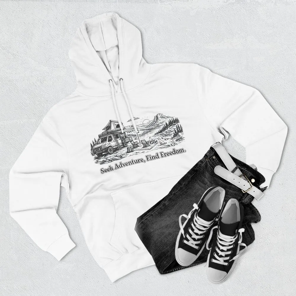 Three-Panel Fleece Hoodie - "Seek Adventure, Find Freedom" Design Minimal-Line