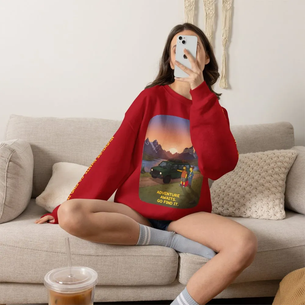 Unisex Heavy Blend™ Crewneck Sweatshirt — "Adventure Awaits-Go Find It" Design Sitcom-Line