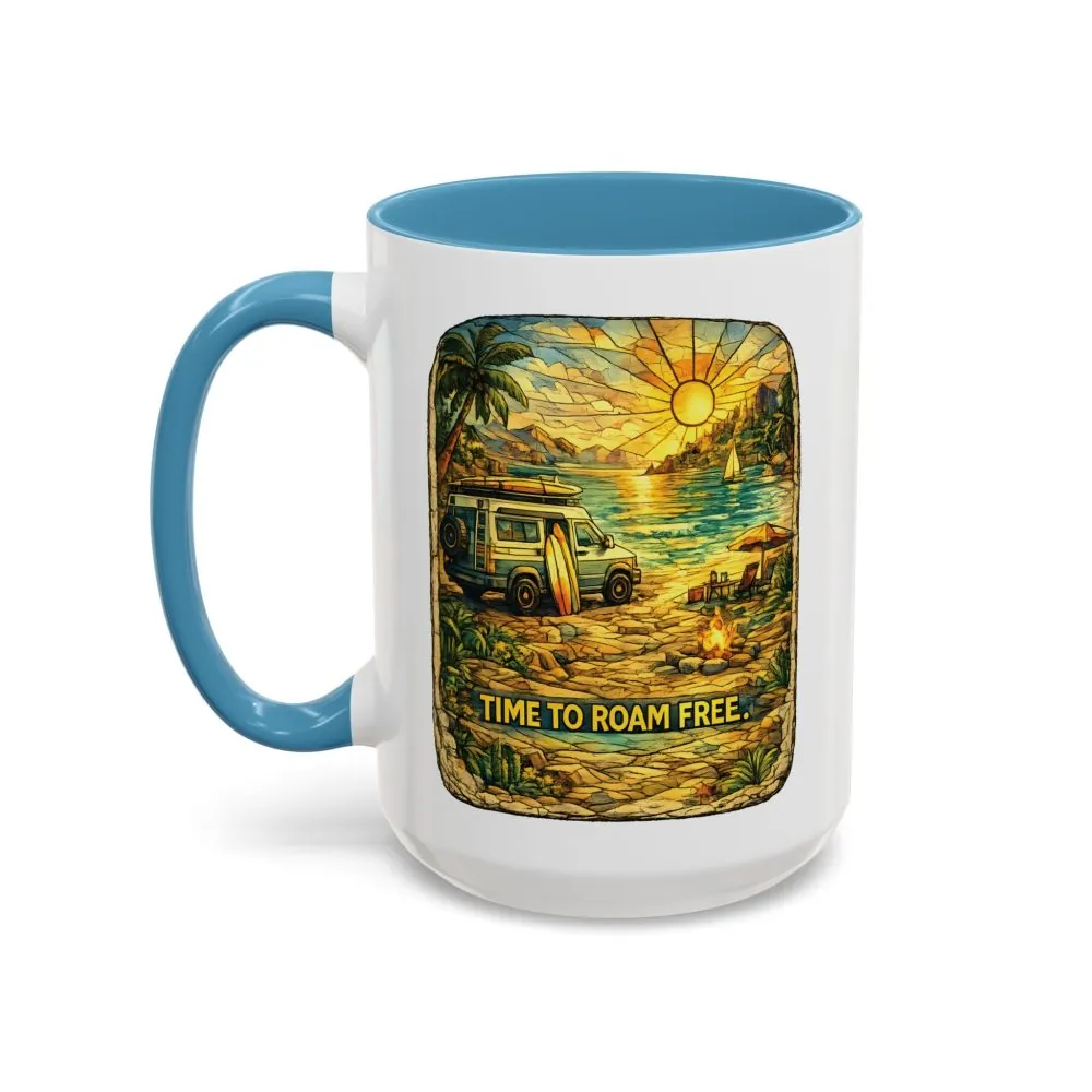 Accent Coffee Mug (11, 15oz) — "Time To Roam Free" Design Cubic-Line