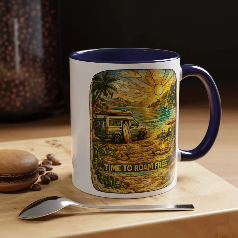Accent Coffee Mug (11, 15oz) — "Time To Roam Free" Design Cubic-Line