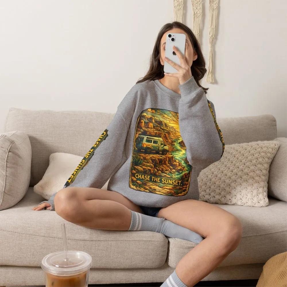 Unisex Heavy Blend™ Crewneck Sweatshirt — "Chase The Sunset" Design Cubic-Line