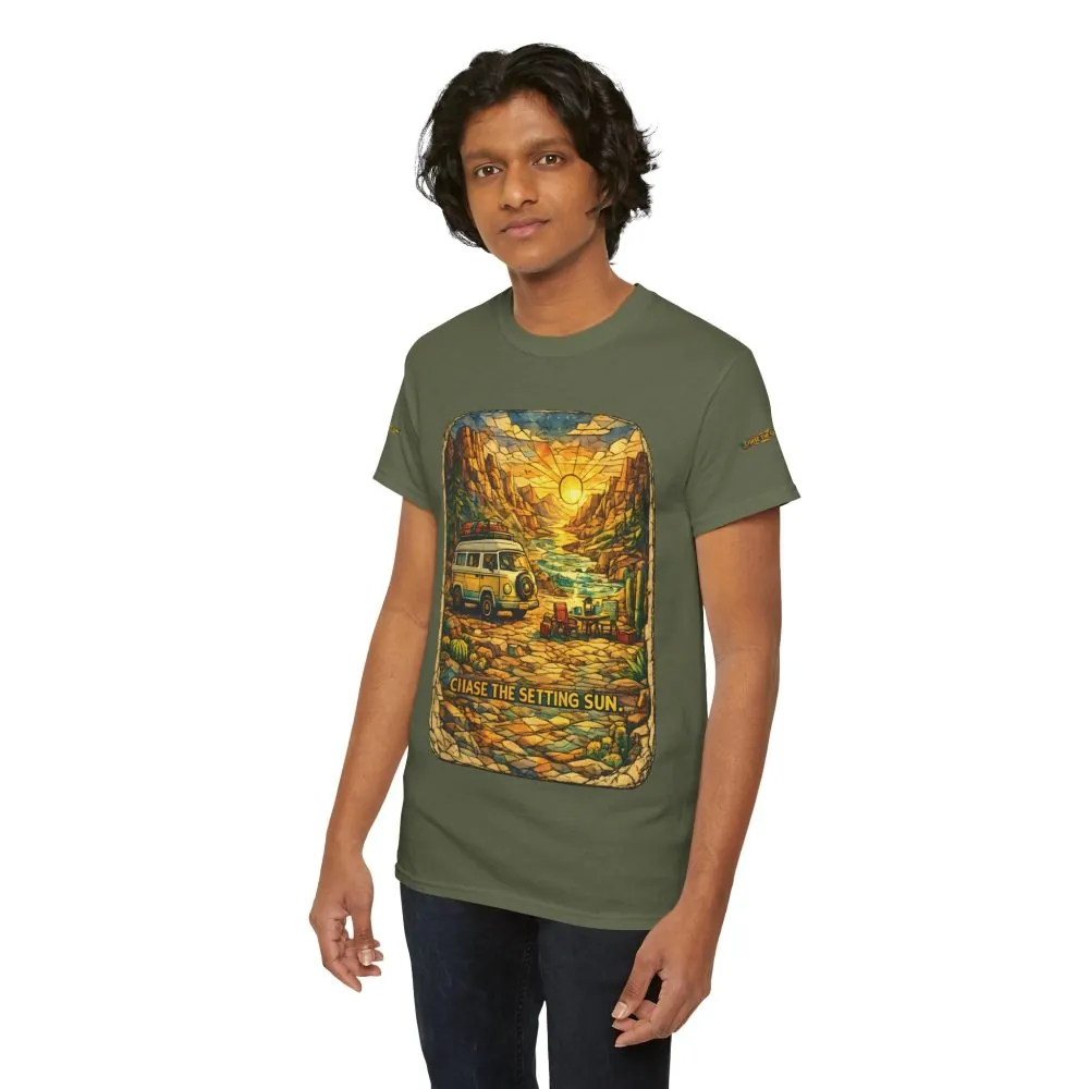 15020956718474107354_2048.jpeg Unisex Heavy Cotton Tee — "Chase The Settings Sun" Design Cubic-Line