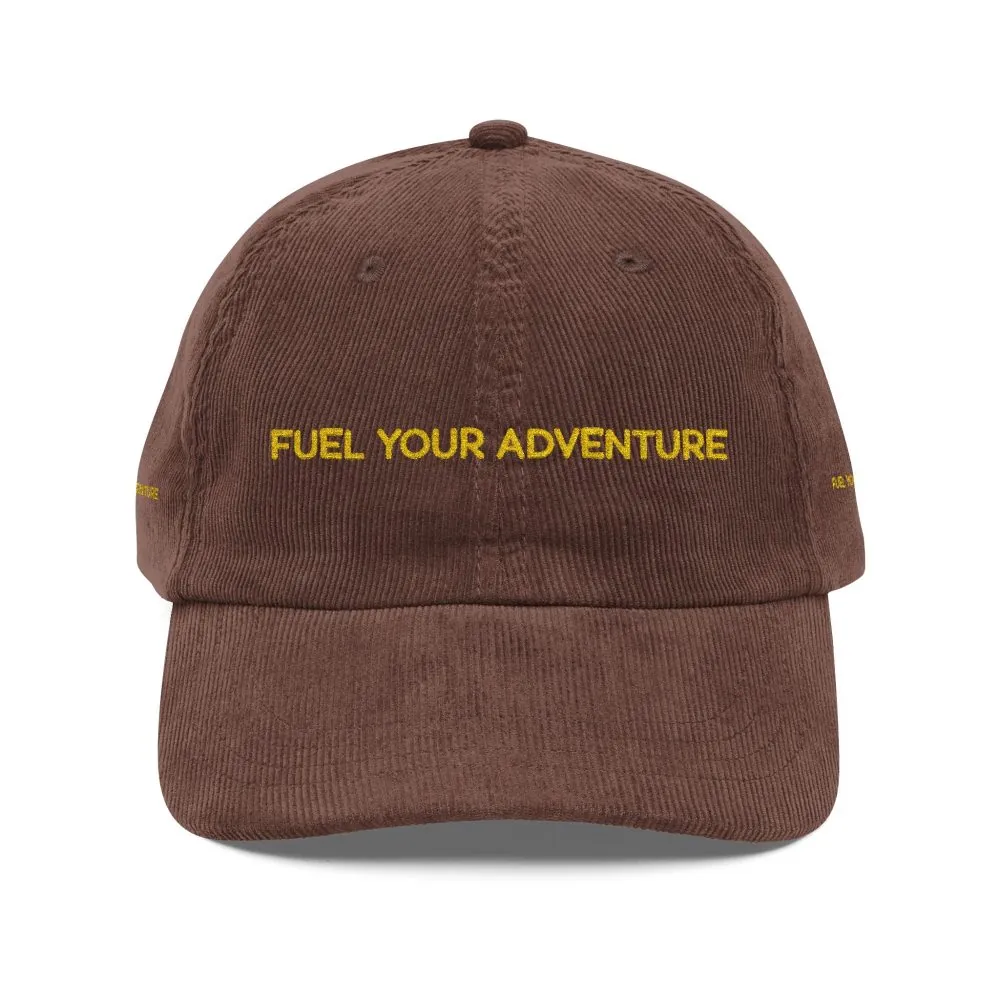 Vintage Corduroy Cap (Embroidery) — "Fuel Your Adventure" Embroidered Hat