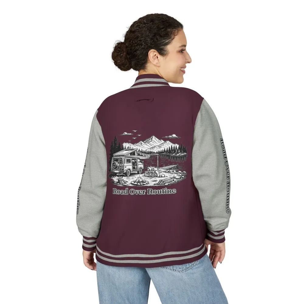 15034300217400560263_2048.jpeg Unisex Heavyweight Letterman Jacket — "Road Over Routine" Travel Varsity Coat