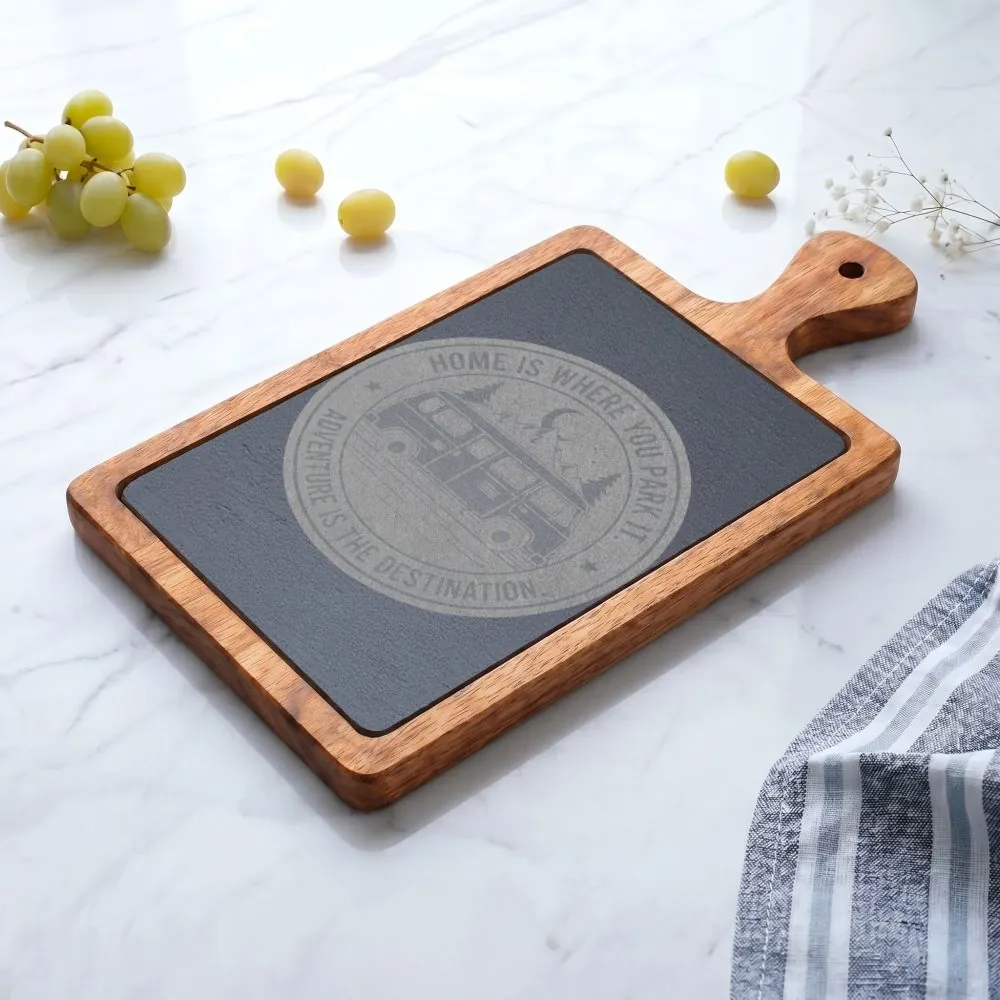 Engraved Charcuterie Board - "Home Is Where You Park It-Adventure is the destination" (4 Variants Available)