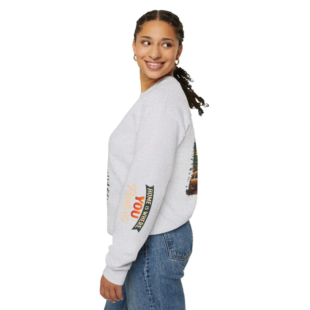 Unisex Heavy Blend™ Crewneck Sweatshirt — "Home Is Where You Park It" Design Scenic-Line