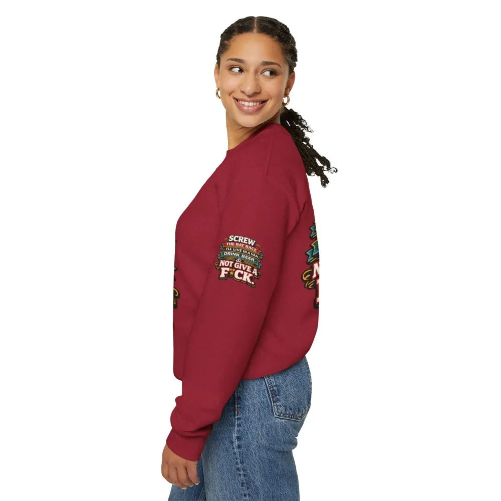 Unisex Heavy Blend™ Crewneck Sweatshirt — "Screw The Rat Race" Design F**K-Line