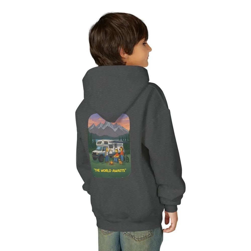 Youth Hoodie(Gildan) – "The World Awaits" (Design Sitcom-Line)