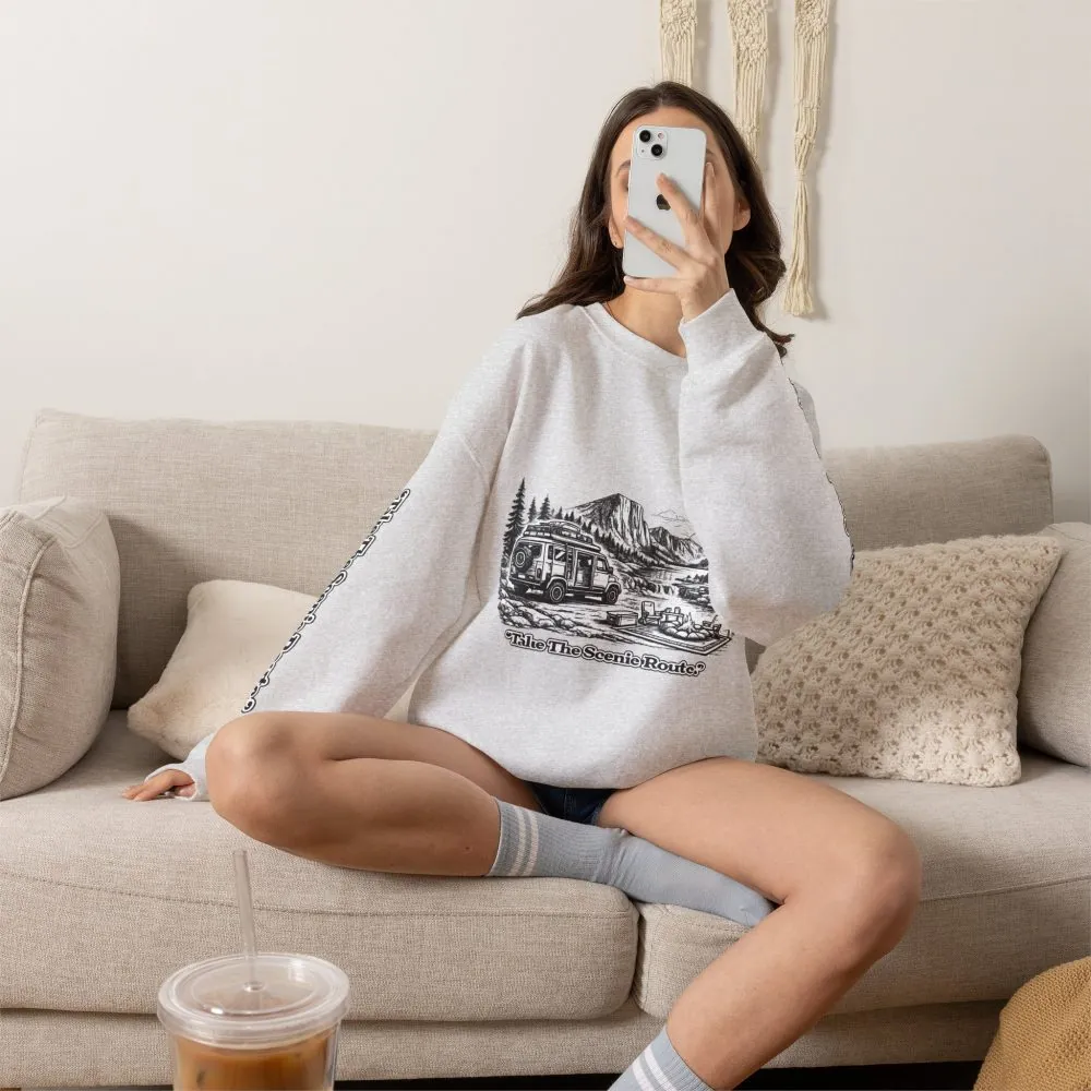 15075581732772054400_2048.jpeg Unisex Heavy Blend™ Crewneck Sweatshirt — "Take The Scenic Route" Design Minimal-Line