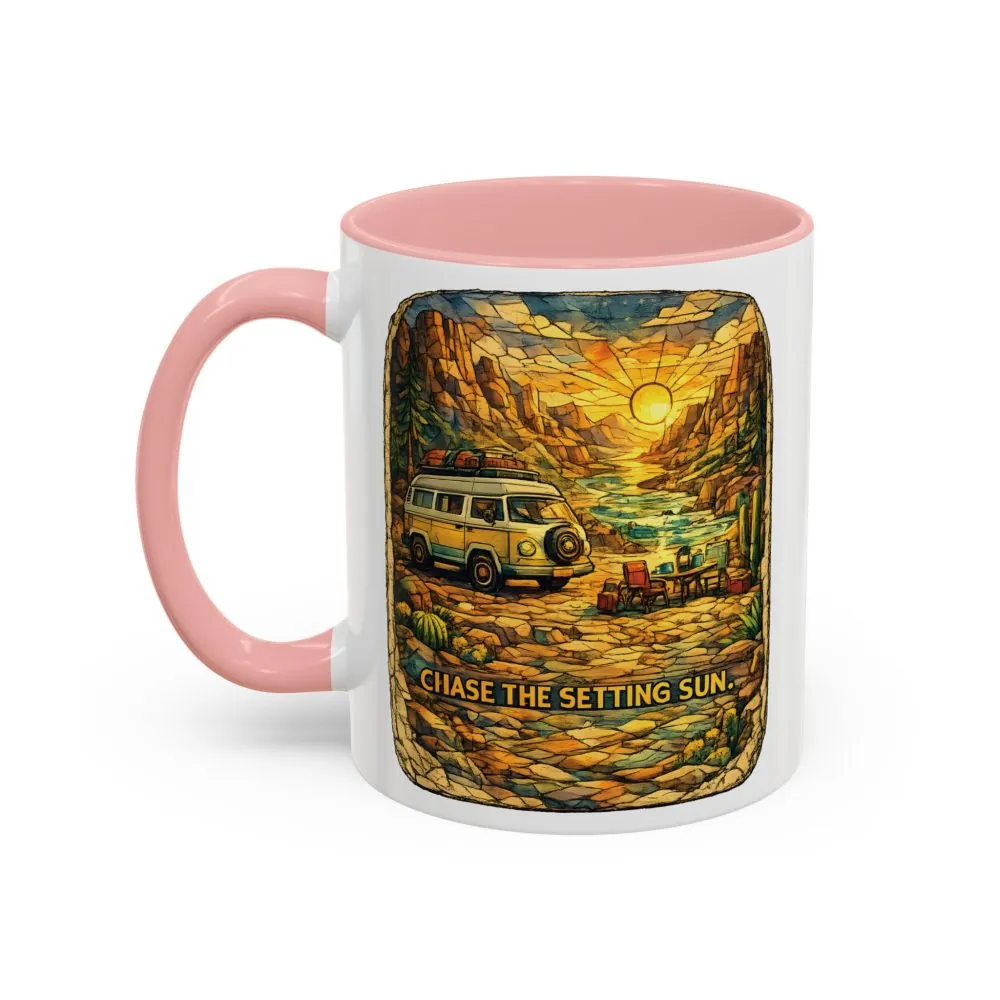 Accent Coffee Mug (11, 15oz) — "Chase The Settings Sun" Design Cubic-Line