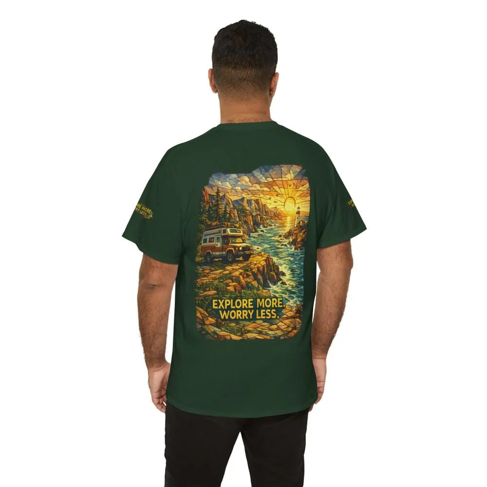 15082886377294075234_2048.jpeg Unisex Heavy Cotton Tee — "Explore More Worry Less" Design Cubic-Line