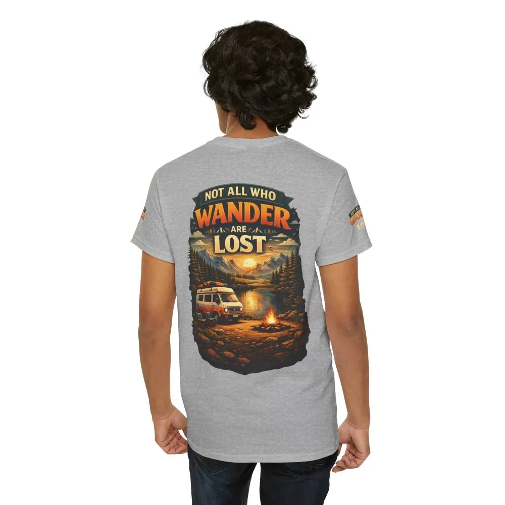 Unisex Heavy Cotton Tee — "Not All Who Wander Are Lost" Design Scenic-Line