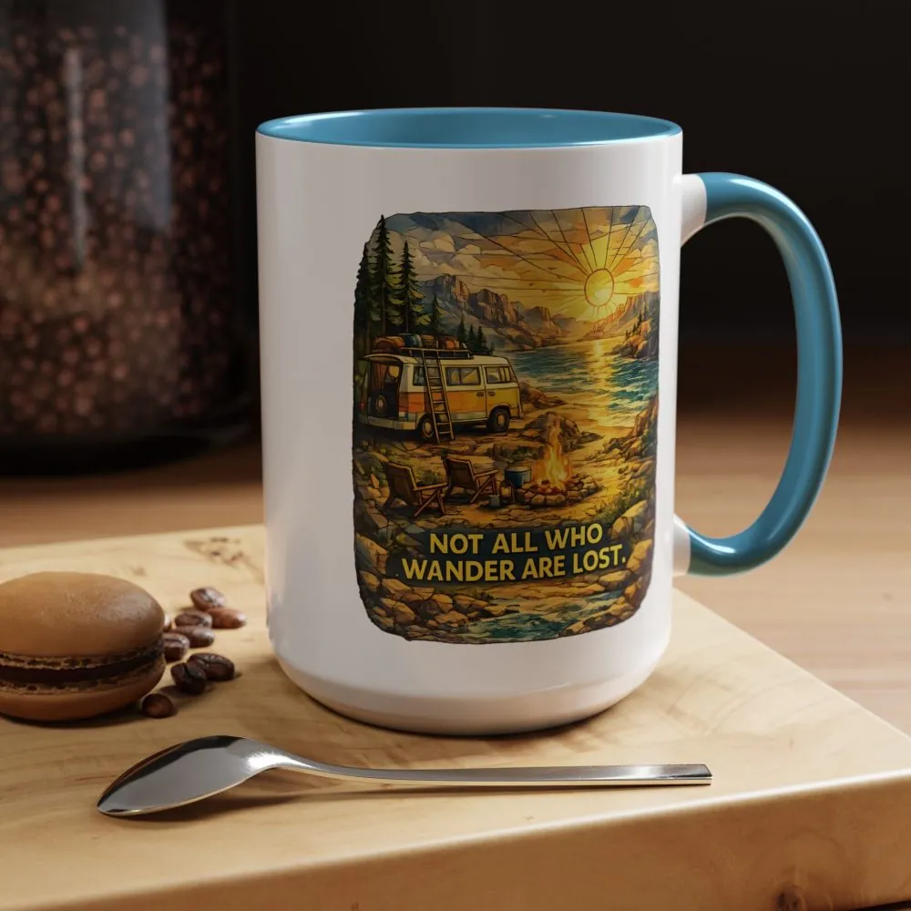 Accent Coffee Mug (11, 15oz) — "Not All Who Wander Are Lost" Design Cubic-Line