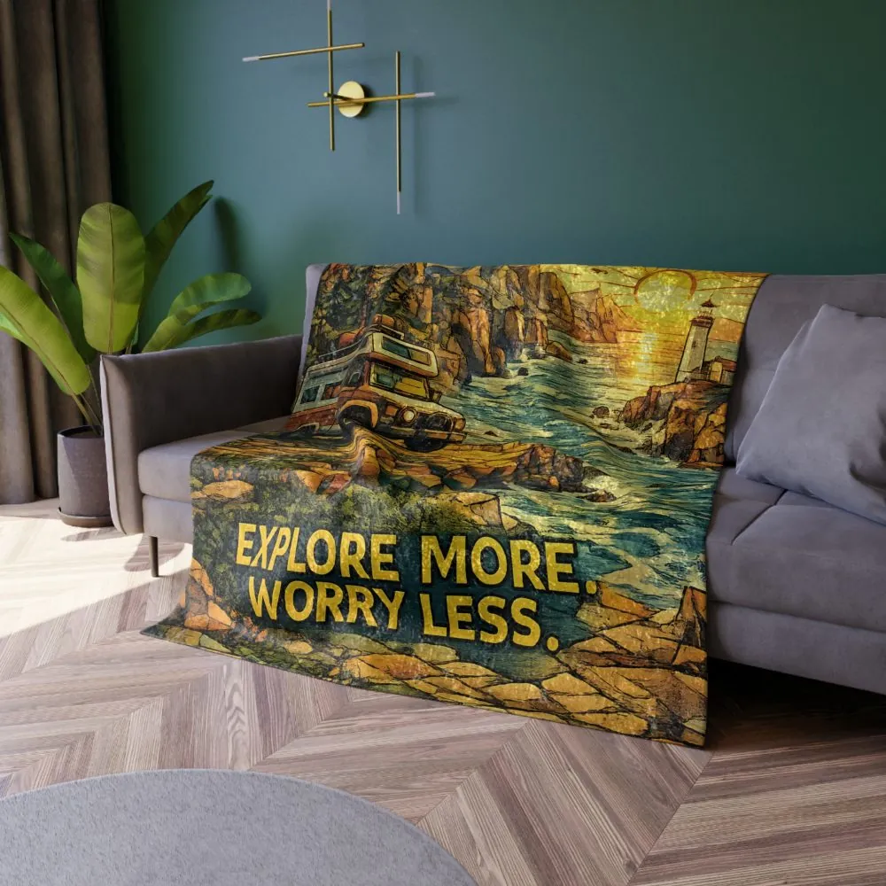 15135527202585485557_2048.jpeg Crushed Velvet Blanket —"Explore More Worry Less" Design Cubic-Line (Campervan)