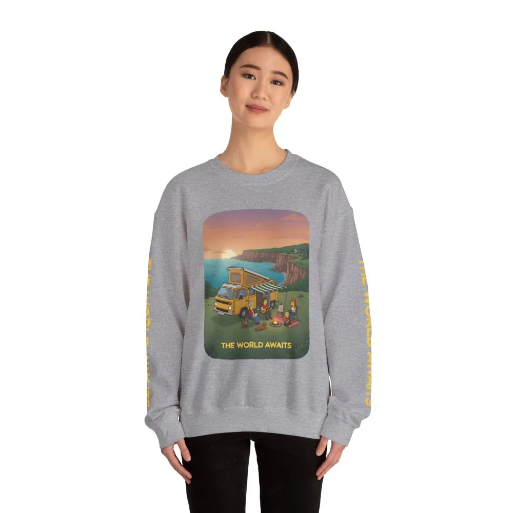 15141078106153535508_2048.jpeg Unisex Heavy Blend™ Crewneck Sweatshirt — "The World Awaits" Design Sitcom-Line