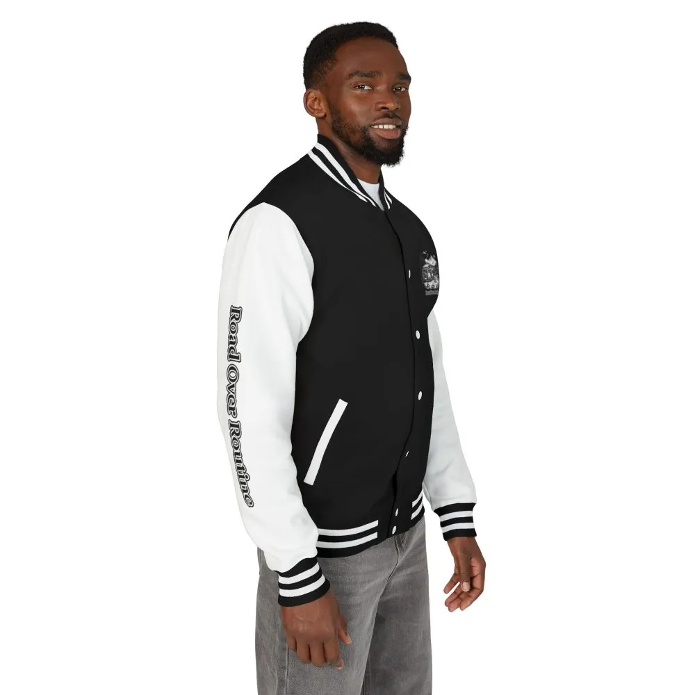 15145678556524536916_2048.jpeg Unisex Heavyweight Letterman Jacket — "Road Over Routine" Travel Varsity Coat