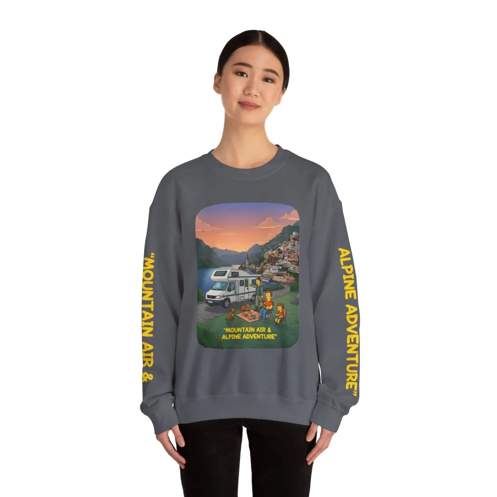Unisex Heavy Blend™ Crewneck Sweatshirt — "Mountain Air-Alpine Adventure" Design Sitcom-Line