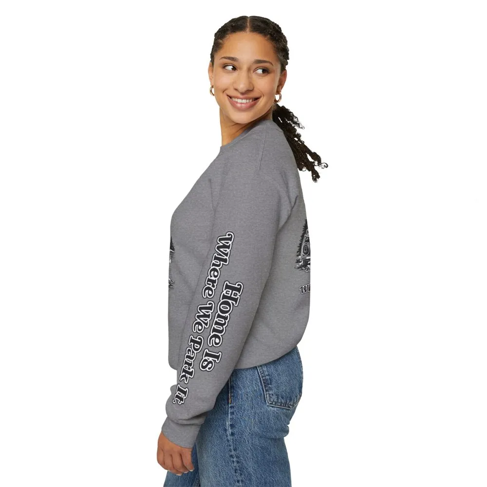 15154459789010437129_2048.jpeg Unisex Heavy Blend™ Crewneck Sweatshirt — "Home Is Where You Park It" Design Minimal-Line