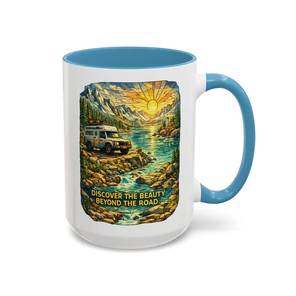 15163191579702397078_2048.jpeg Accent Coffee Mug (11, 15oz) — "Discover The Bieuty Beyond The Road" Design Cubic-Line