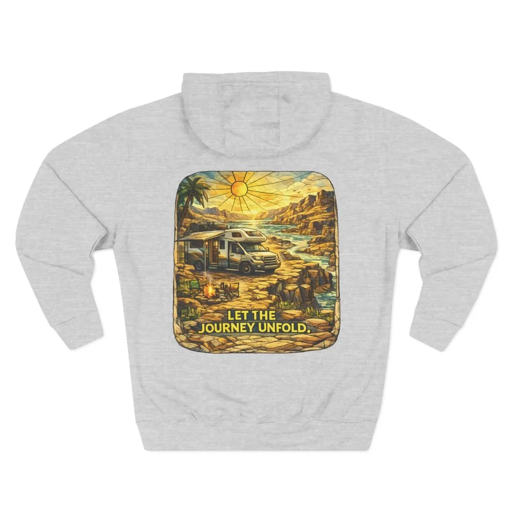 Three-Panel Fleece Hoodie - "Let The Journey Unfold" Design Cubic-Line