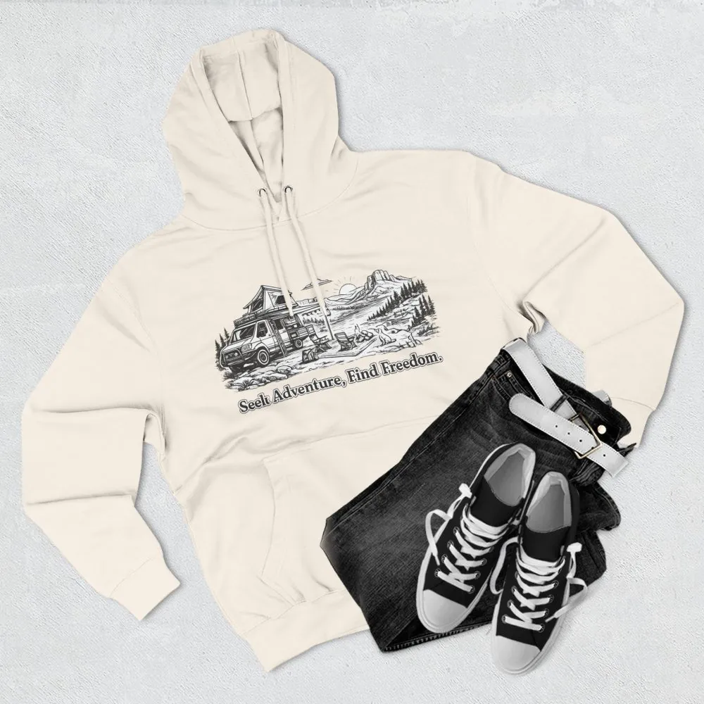 Three-Panel Fleece Hoodie - "Seek Adventure, Find Freedom" Design Minimal-Line