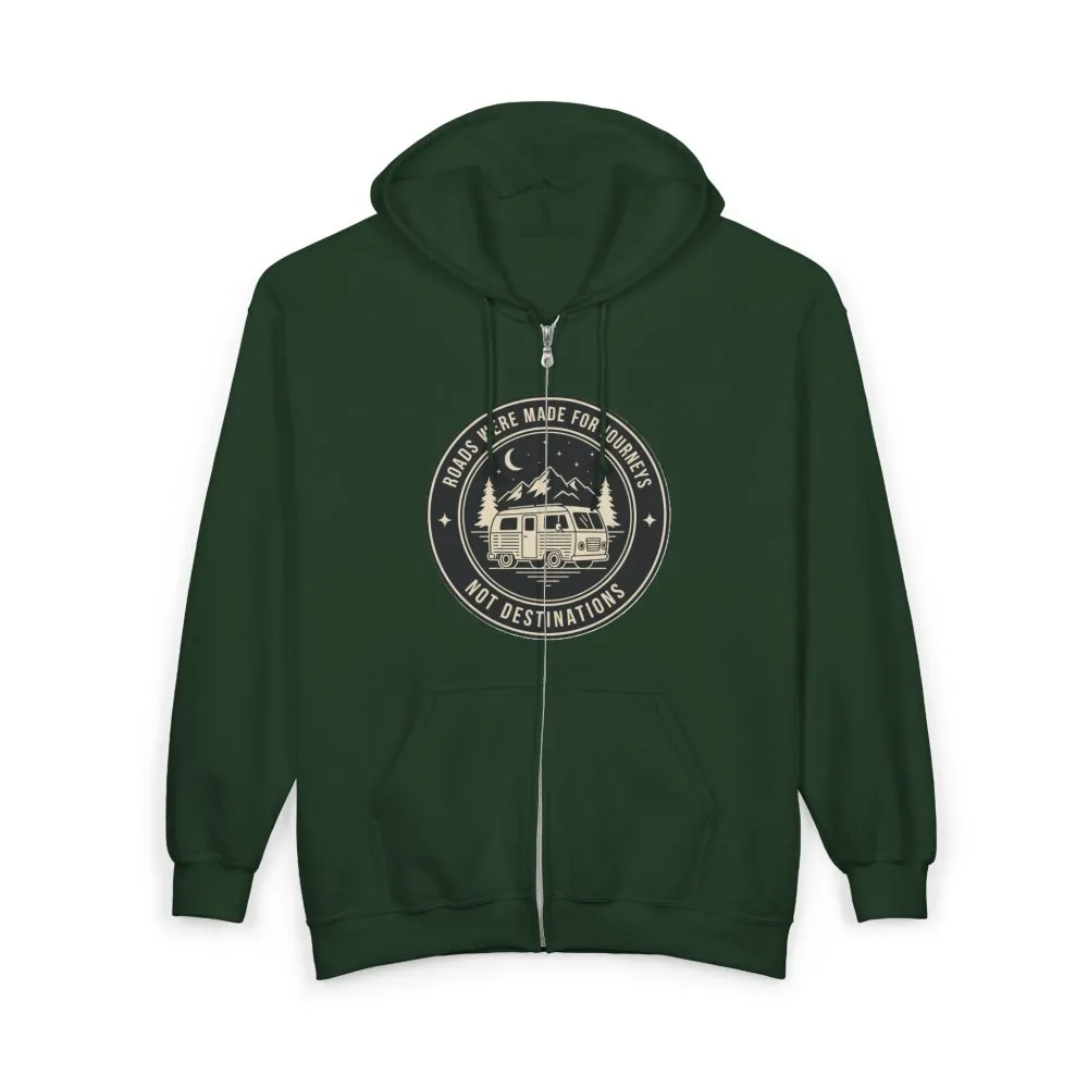 15199172480545009820_2048.jpeg Zip Hoodie — "ROAD WHERE MADE FOR JOURNEYS-NOT DESTINATIONS"(Front + Back Printed) Camper Van Adventure Zip-Up