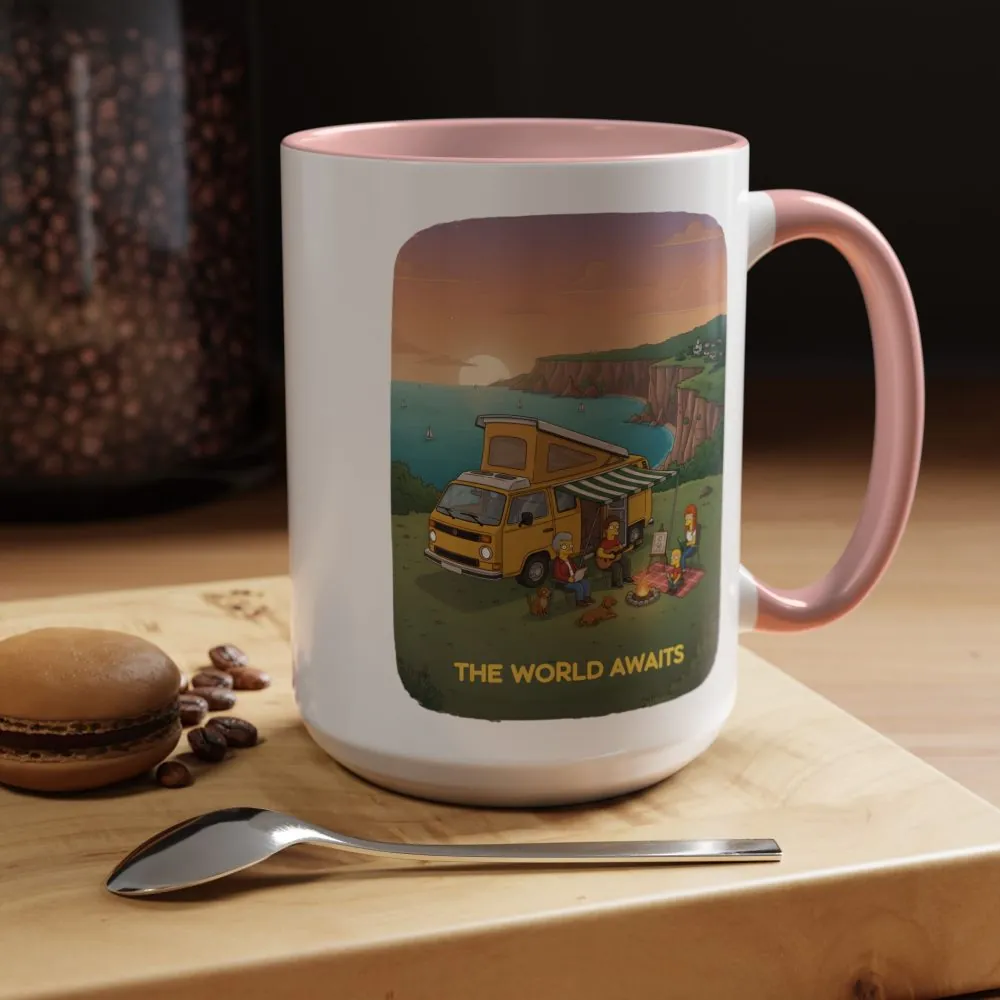 Accent Coffee Mug (11, 15oz) — "The World Awaits" Design Sitcom-Line