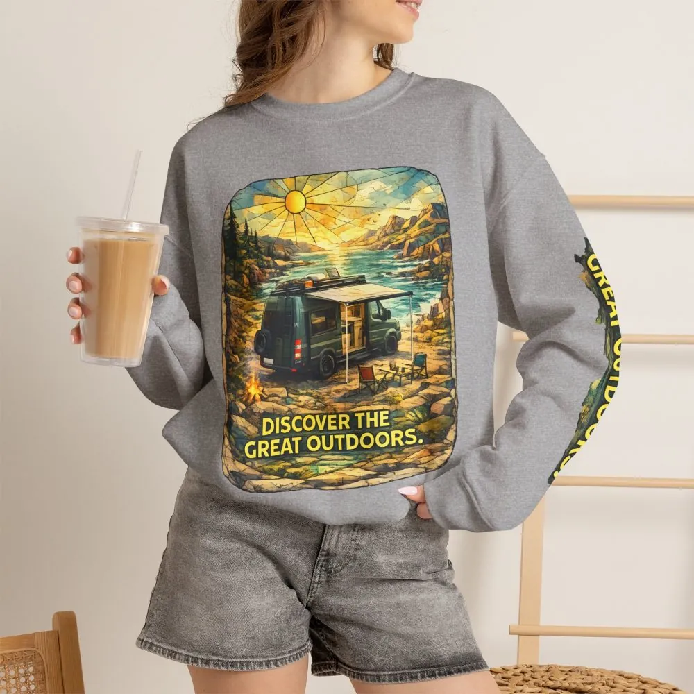 1523579998244547777_2048.jpeg Unisex Heavy Blend™ Crewneck Sweatshirt — "Discover The Great Outdoors" Design Cubic-Line