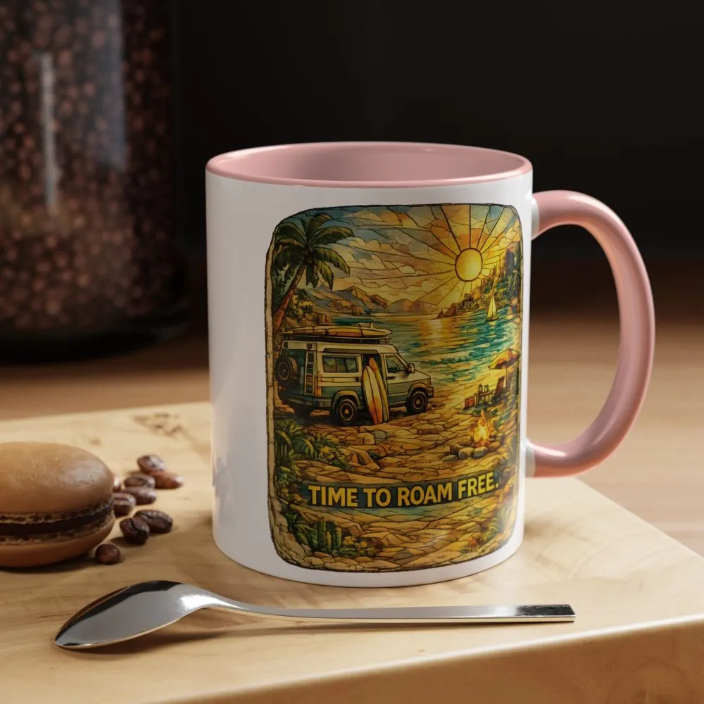 Accent Coffee Mug (11, 15oz) — "Time To Roam Free" Design Cubic-Line