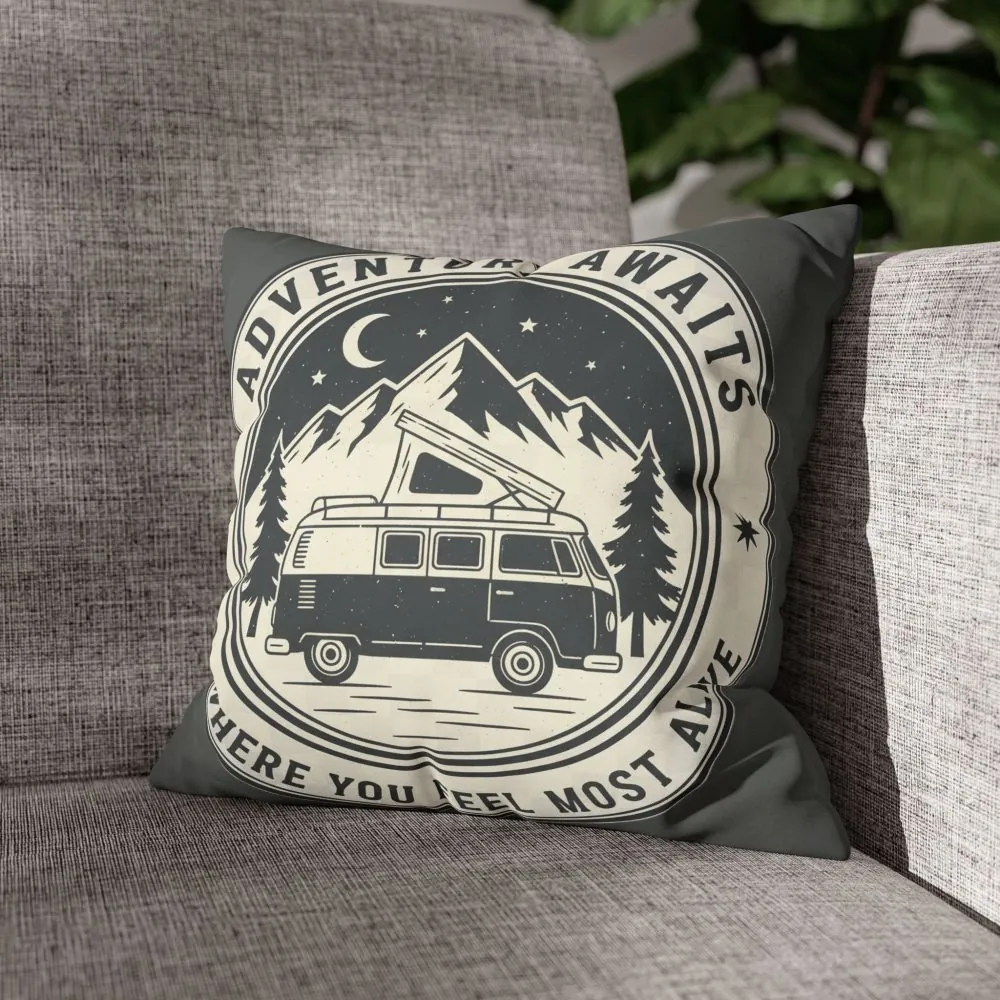 Pillowcase — "Adventure Awaits-Go Where You Feel Most Alive" Faux Suede Travel Throw Pillow Cover