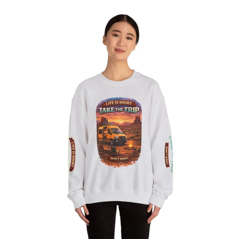 15252708762736473118_2048.jpeg Unisex Heavy Blend™ Crewneck Sweatshirt — "Live Is Short Take The Trip" Design Scenic-Line