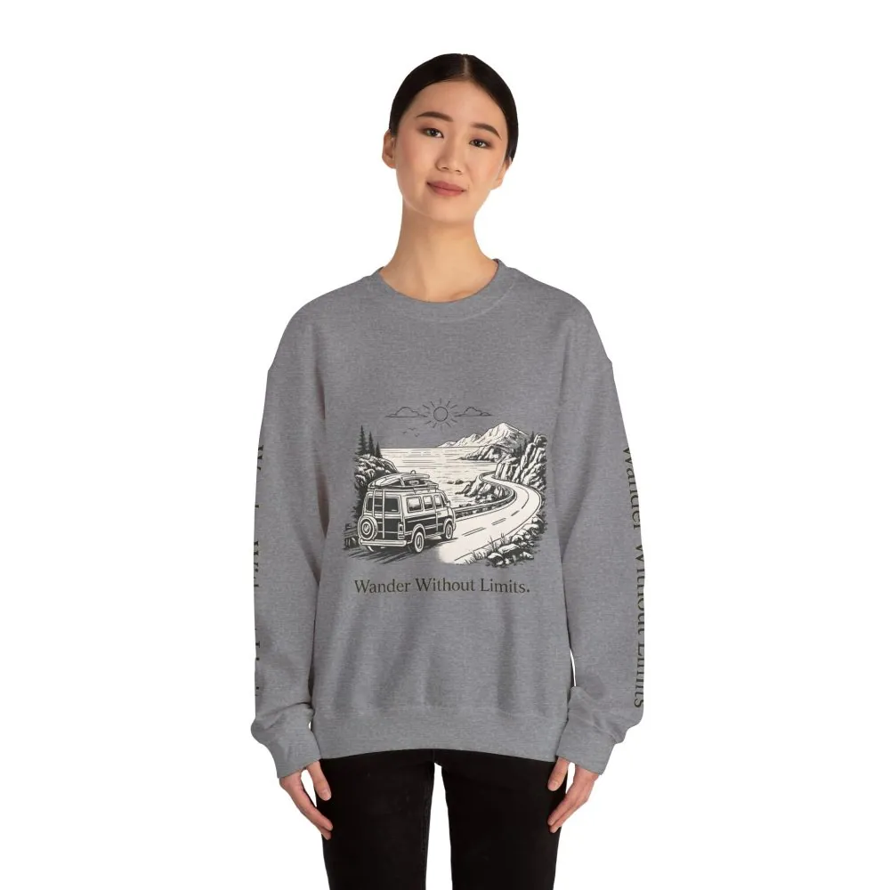 Unisex Heavy Blend™ Crewneck Sweatshirt — "Wander Without Limits" Design Minimal-Line
