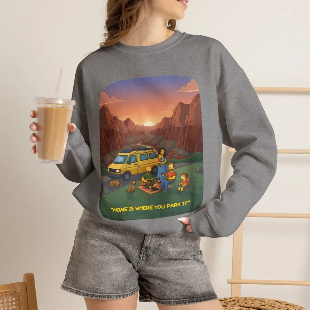 152880257953992717_2048.jpeg Unisex Heavy Blend™ Crewneck Sweatshirt — "Home Is Where You Park It" Design Sitcom-Line