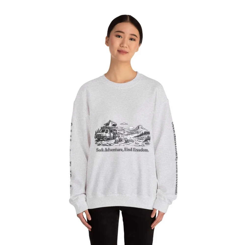 15291953828497646880_2048.jpeg Unisex Heavy Blend™ Crewneck Sweatshirt — "Seek Adventure, Find Freedom" Design Minimal-Line