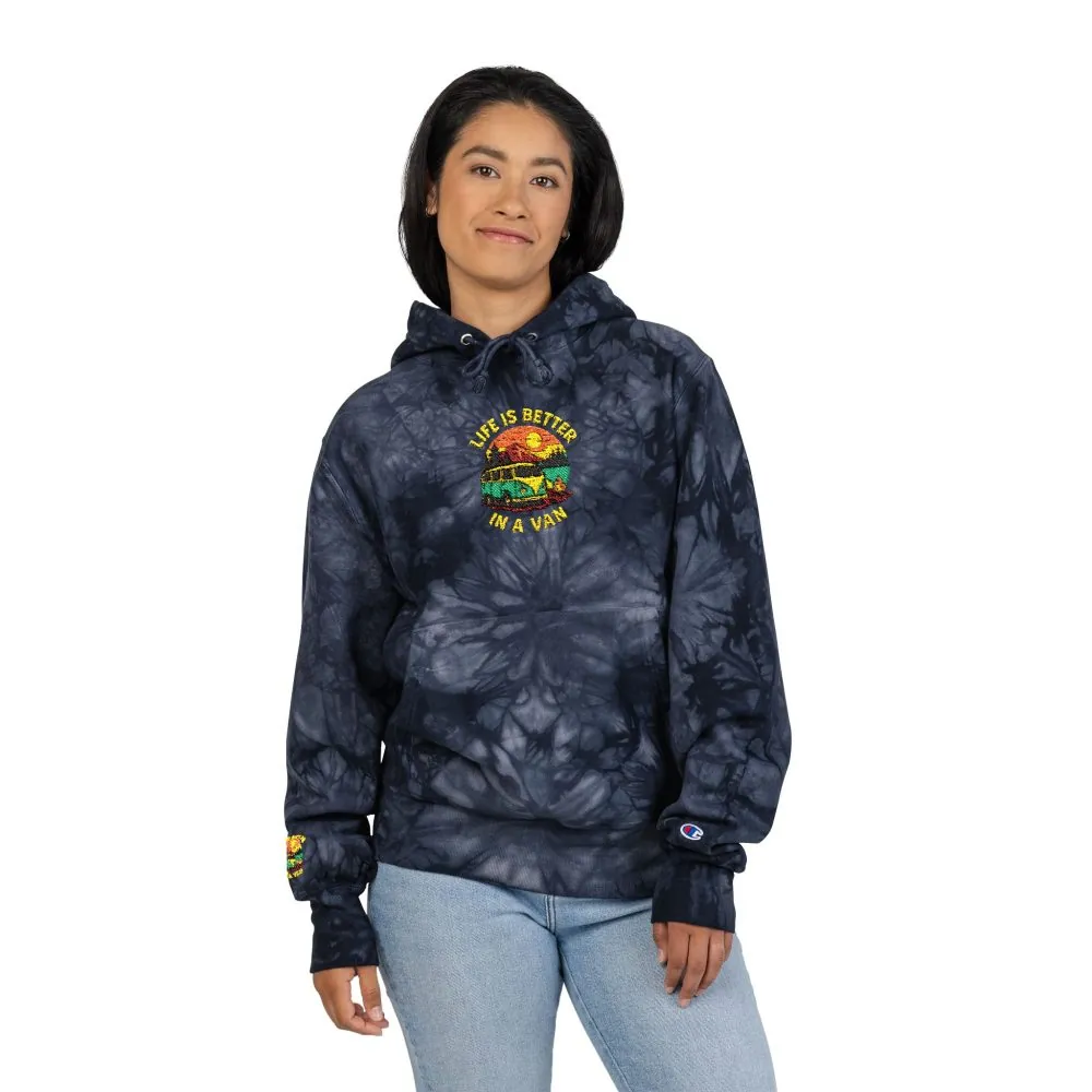 15295864115009302925_2048.jpeg Unisex Tie-Dye Embroidered Hoodie — 'Life Is Better With A Van' Graphic