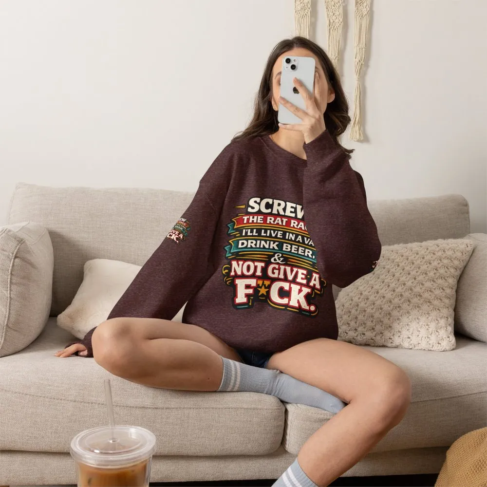 Unisex Heavy Blend™ Crewneck Sweatshirt — "Screw The Rat Race" Design F**K-Line