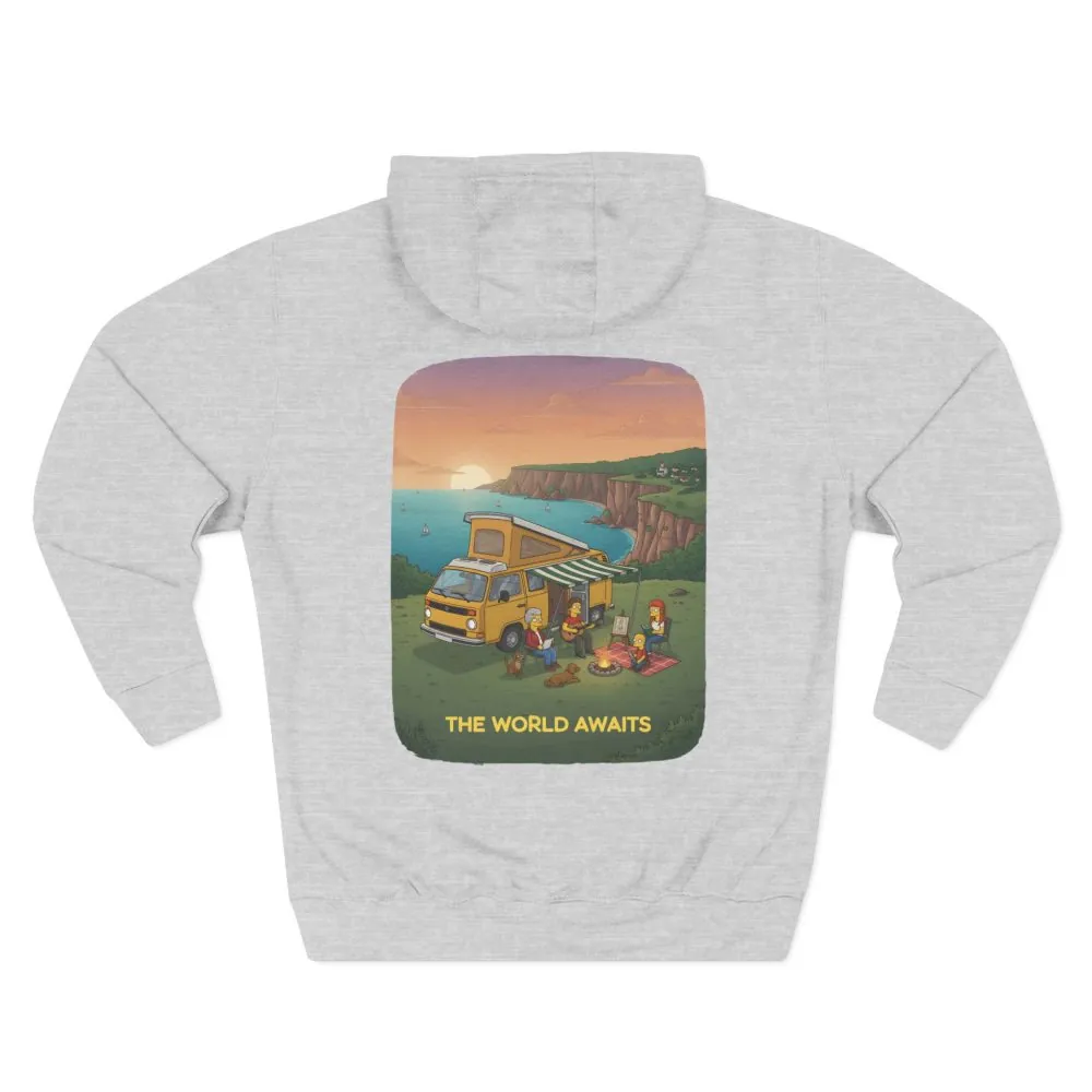 15312772393069461122_2048.jpeg Three-Panel Fleece Hoodie - "The World Awaits" Design Sitcom-Line