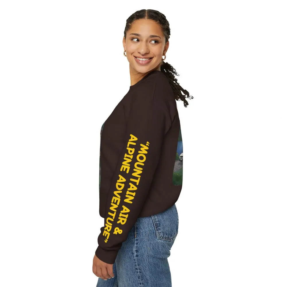 Unisex Heavy Blend™ Crewneck Sweatshirt — "Mountain Air-Alpine Adventure" Design Sitcom-Line