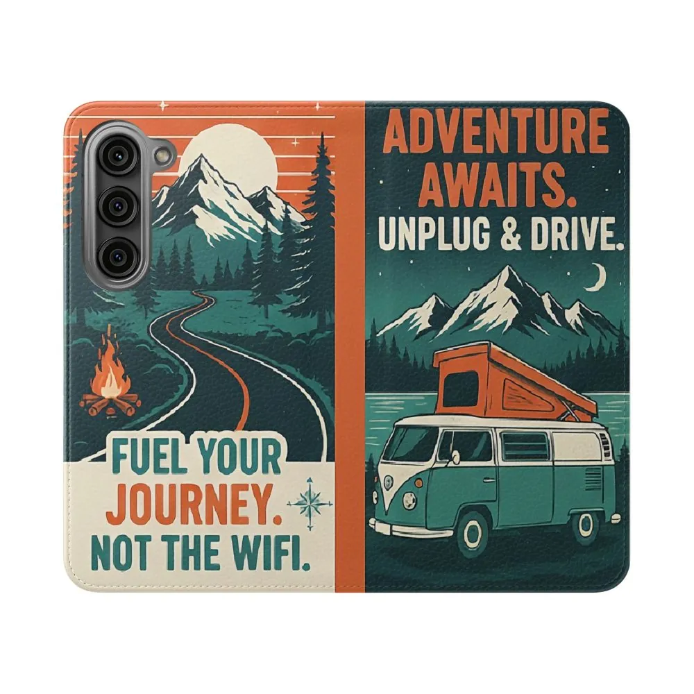 Flip Phone Case — "Adventure Awaits, Fuel Your Journey, Not the WiFi" Wallet Cover