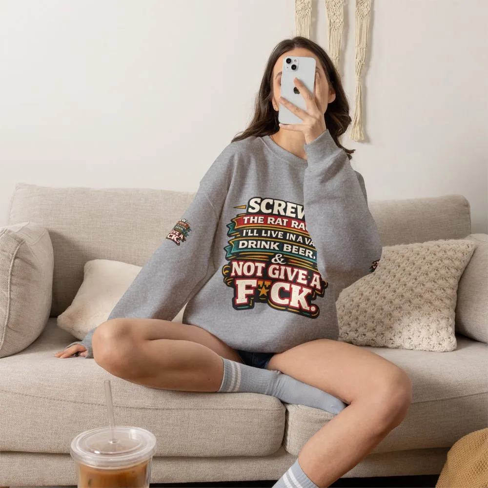 Unisex Heavy Blend™ Crewneck Sweatshirt — "Screw The Rat Race" Design F**K-Line