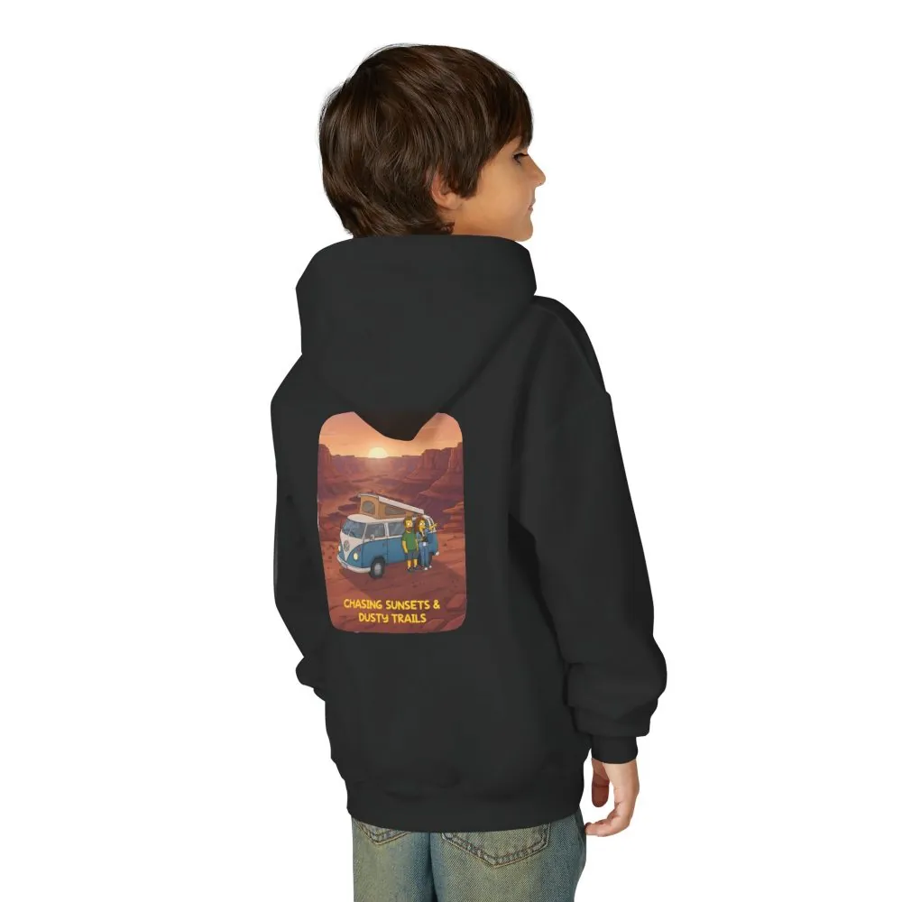 Youth Hoodie(Gildan) – "Chasing Sunsets And Dusty Trails" (Design Sitcom-Line)