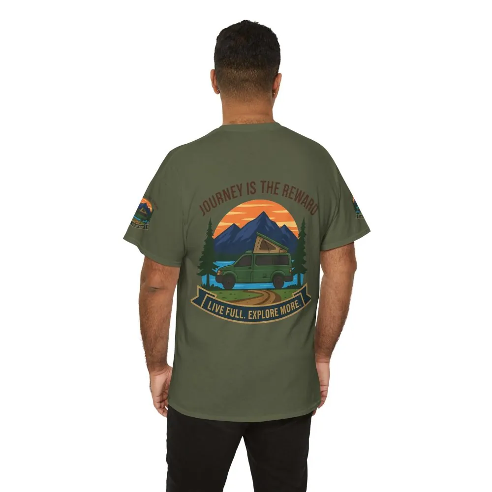 15349289073423917313_2048.jpeg Unisex Heavy Cotton Tee — "Journey Is The Reward Tee" Adventure Camper Van Graphic T-Shirt