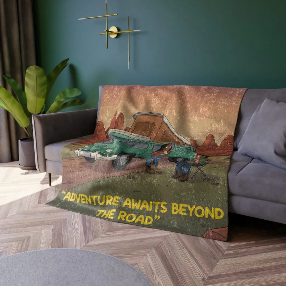 15350021129588627285_2048.jpeg Crushed Velvet Blanket —"Adventure Awaits Beyond The Road" Design Sitcom-Line (Campervan)