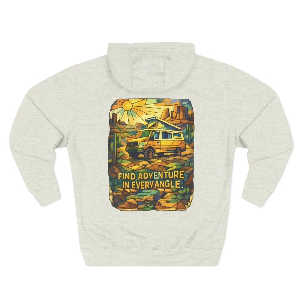 15361081598722944857_2048.jpeg Three-Panel Fleece Hoodie - "Find Adventure In Every Corner" Design Cubic-Line