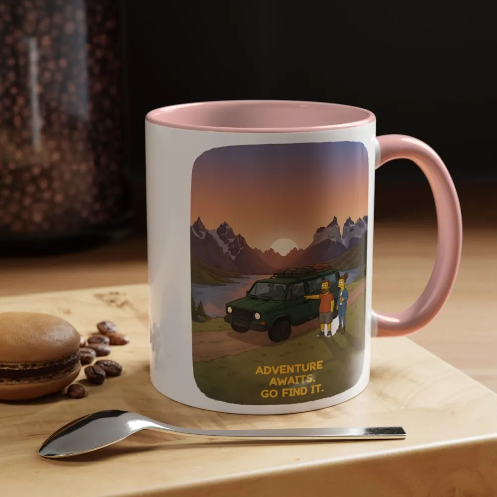 Accent Coffee Mug (11, 15oz) — "Adventure Awaits-Go Find It" Design Sitcom-Line