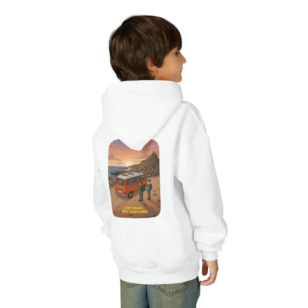 15372667093343380950_2048.jpeg Youth Hoodie(Gildan) – "Lost Roads Epic Coastlines" (Design Sitcom-Line)