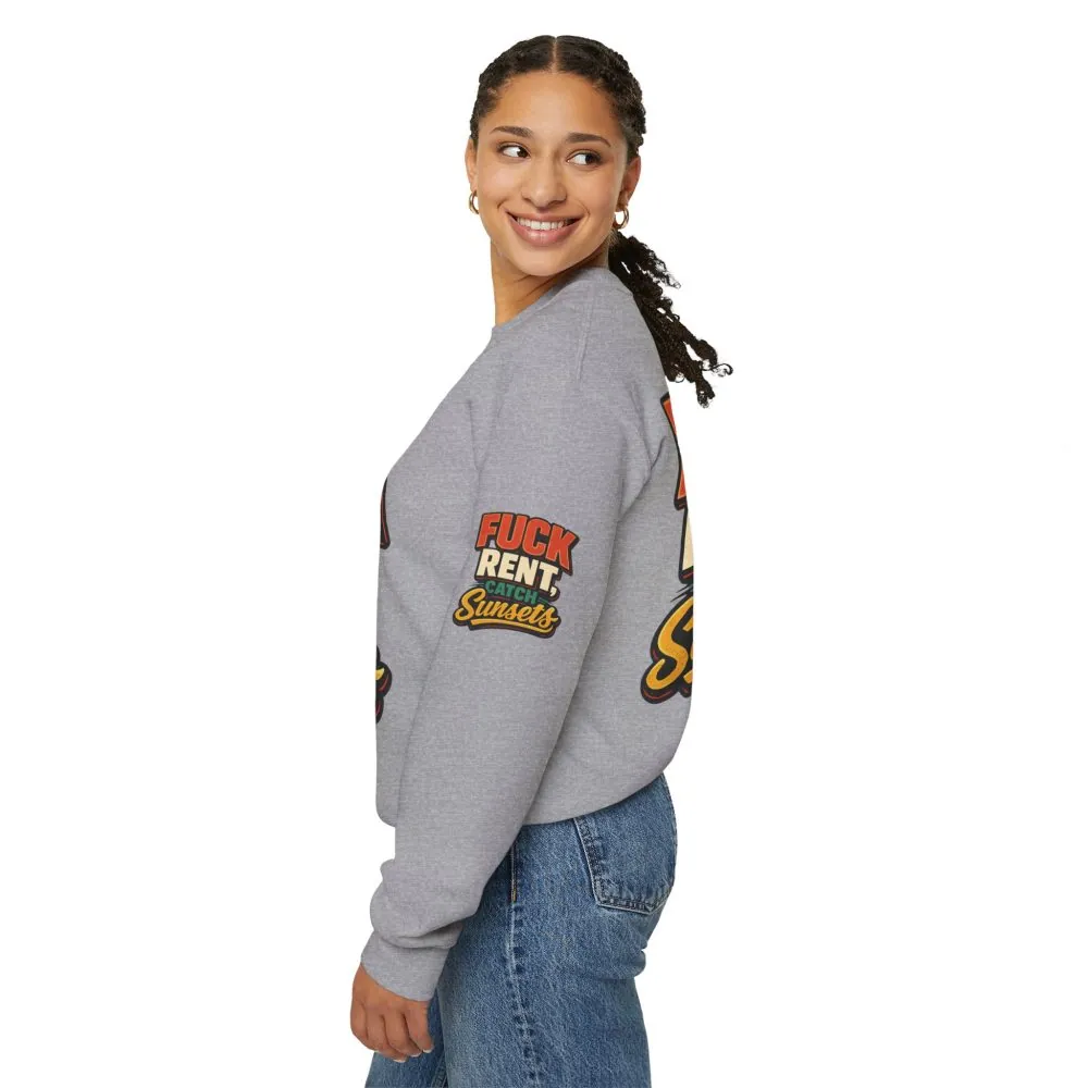 15384051234092874508_2048.jpeg Unisex Heavy Blend™ Crewneck Sweatshirt — "Fuck Rent Catch Sunsets" Design F**K-Line